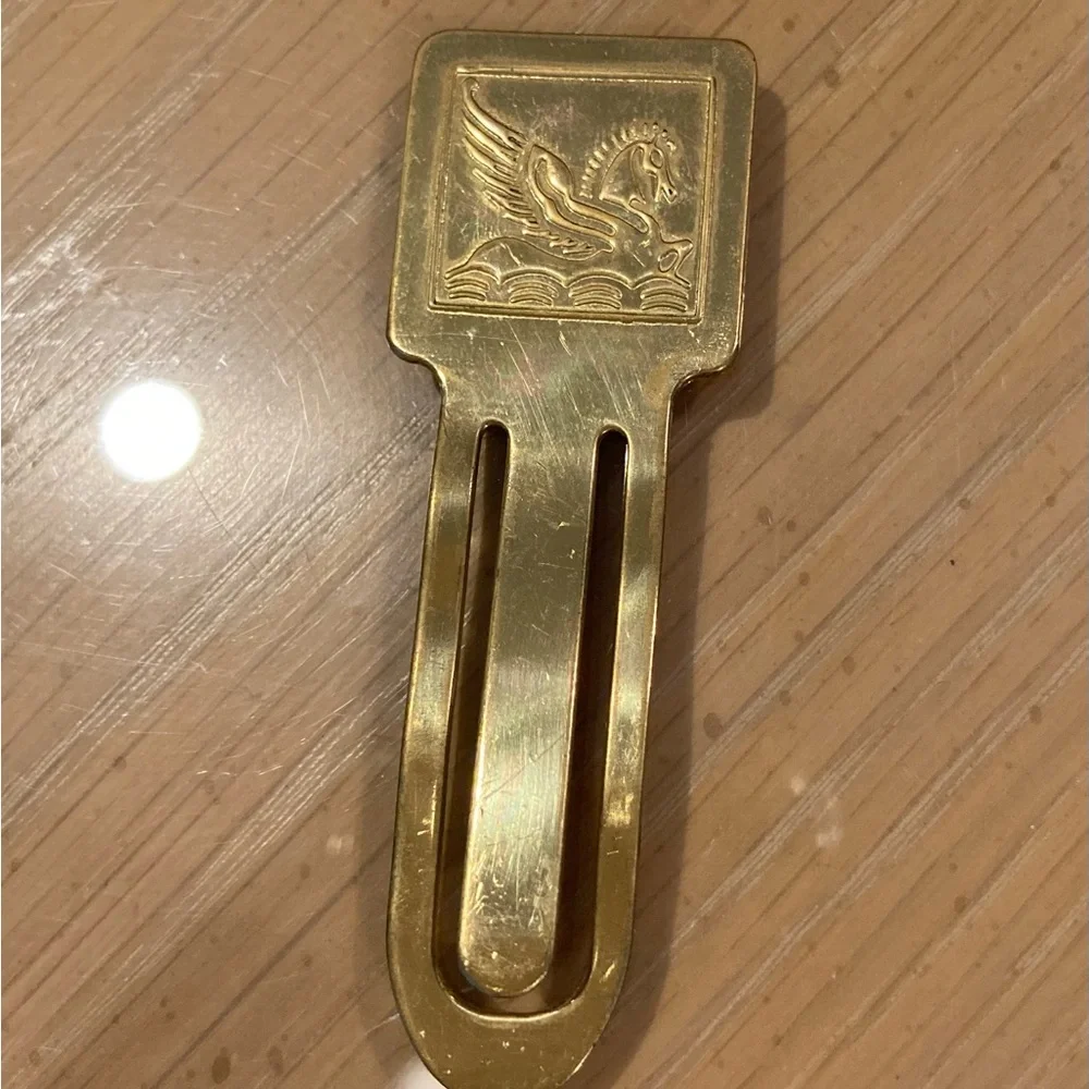 Vintage brass Pegasus Winged Horse Money Clip / Bookmark Equestrian 3